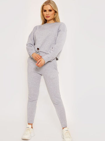 Oversized Drawstring Sweatshirt & Jogger Fleeced Co-ord In Grey