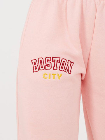 Boston Embroidered Fleece Joggers In Pink