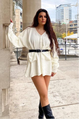 Cream Knitted Oversized Cardigan Dress