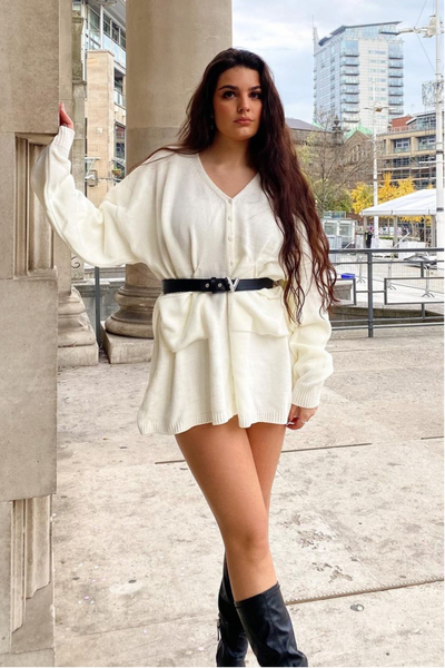 Cream Knitted Oversized Cardigan Dress