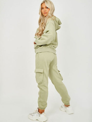 Utility Pocket Hooded Top & Trouser Fleece Co-ord In Green
