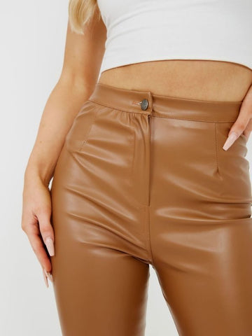 High Waist PU Trouser Camel