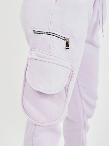 Fleeced Cropped Hoodie & Jogger Co-ord In Lilac
