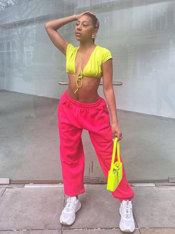 Oversized Fleece Joggers In Fuchsia