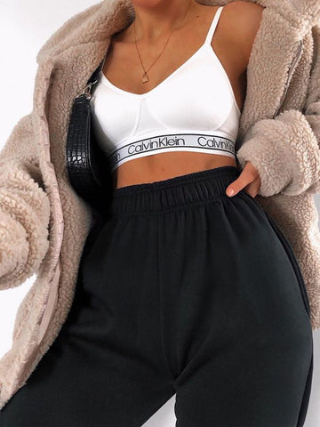 Oversized Fleece Joggers In Camel