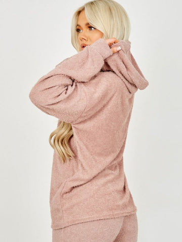 Towelling Hooded Top & Trouser Co-ord In Rose