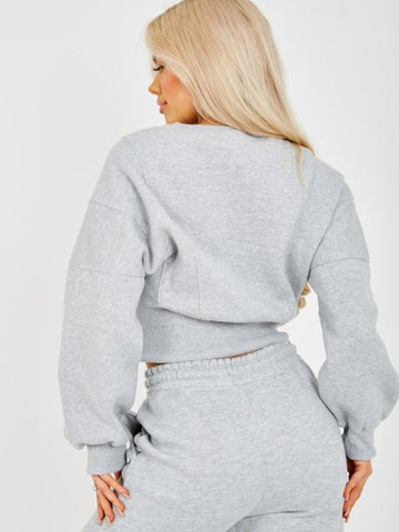 Oversized Seam Detail Fleece Co-ord In Grey