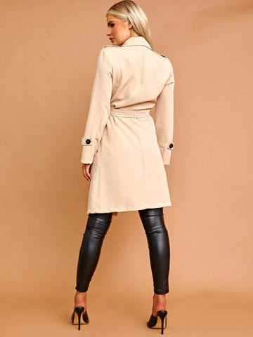 Panel Detail Belted Trench Coat In Stone