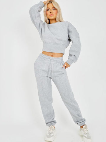 Oversized Seam Detail Fleece Co-ord In Grey