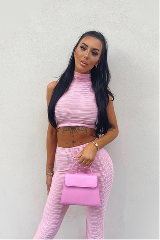 Pleated Jersey Crop Top & Flared Trouser Co-ord