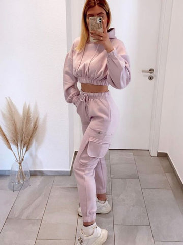 Fleeced Cropped Hoodie & Jogger Co-ord In Lilac