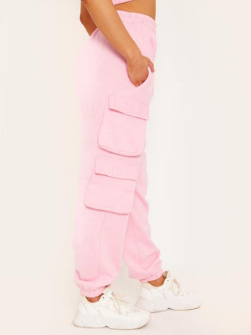 Fleeced Crop Top & Cargo Jogger Co-ord In Pink