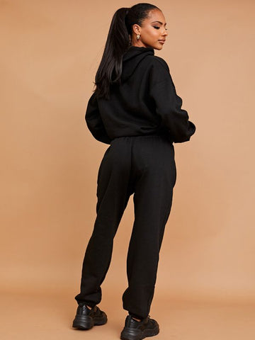 Embroidered Atelier De Mode Hooded Fleece Co-ord In Black