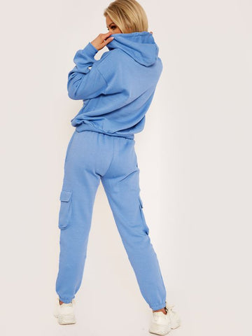 Utility Pocket Hooded Top & Trouser Fleece Co-ord In Blue