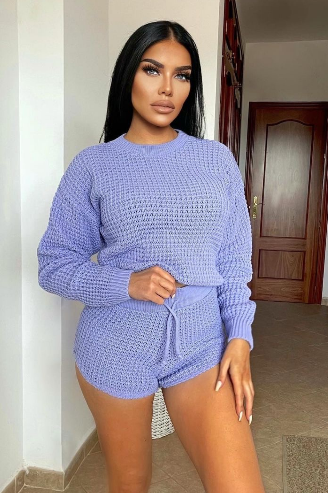 Lilac Knitted Short Lounge Set