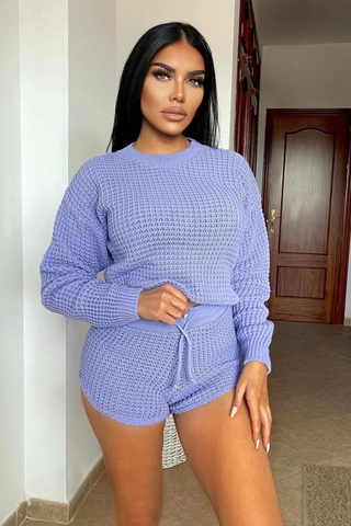 Lilac Knitted Short Lounge Set