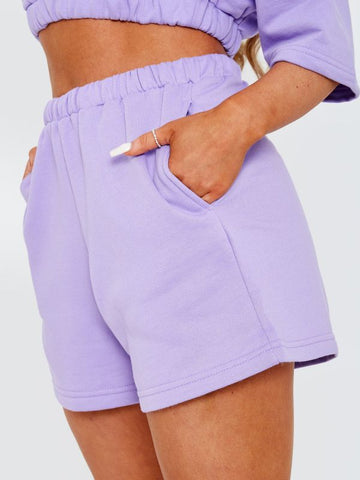 Cropped Hoodie & Shorts Fleece Co-ord In Lilac