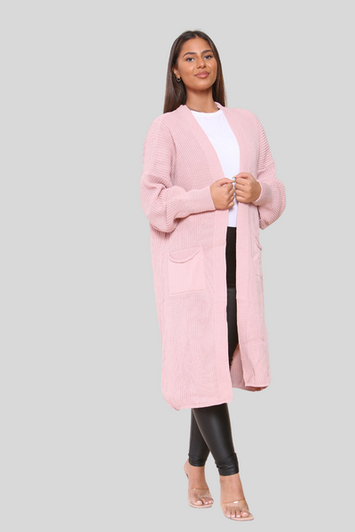 Pink Baloon Sleeve Knitted Cardigan