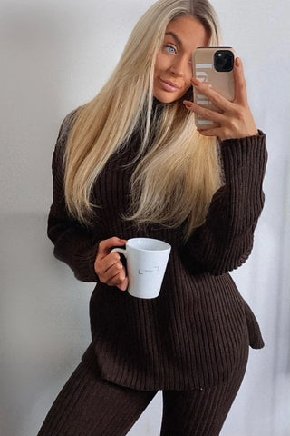Chocolate Brown Oversized Roll Neck Co-Ord