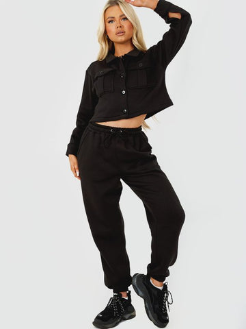 Utility Button Top & Jogger Co-ord In Black