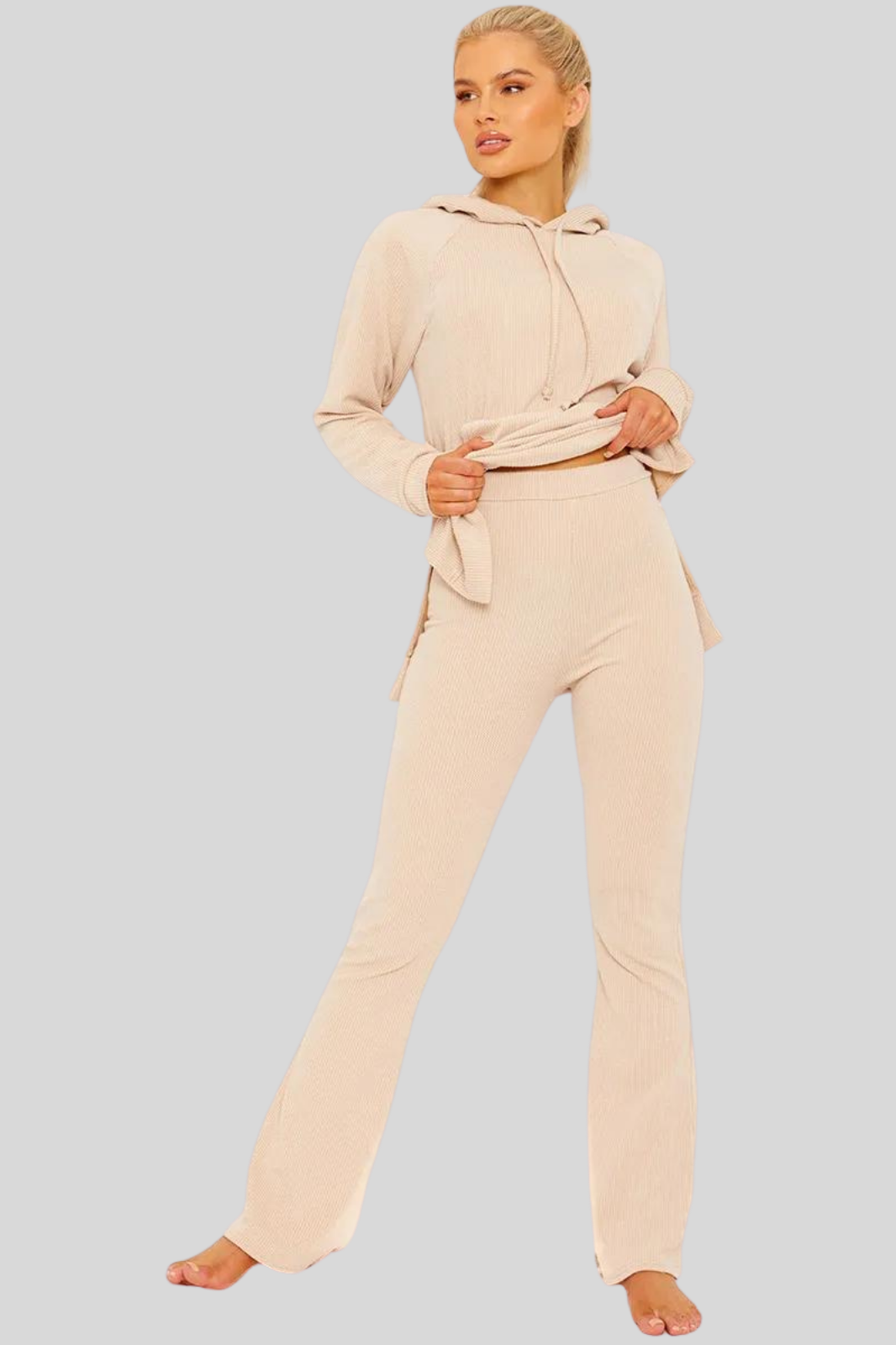 Ribbed Hooded Top & Flared Trouser Co-ord