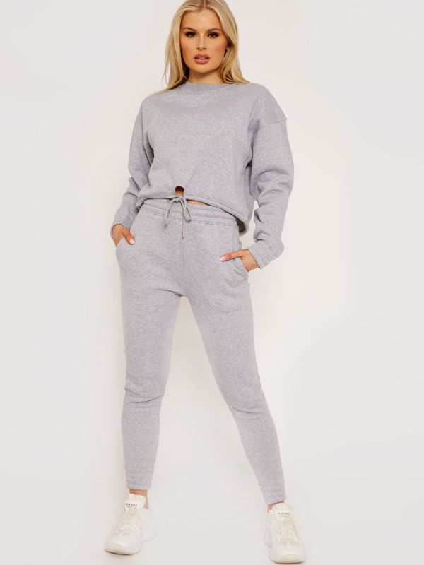 Oversized Drawstring Sweatshirt & Jogger Fleeced Co-ord In Grey