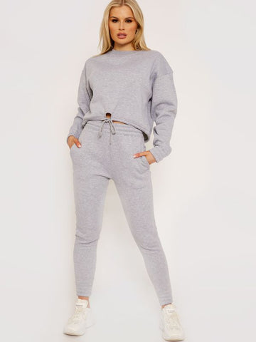 Oversized Drawstring Sweatshirt & Jogger Fleeced Co-ord In Grey