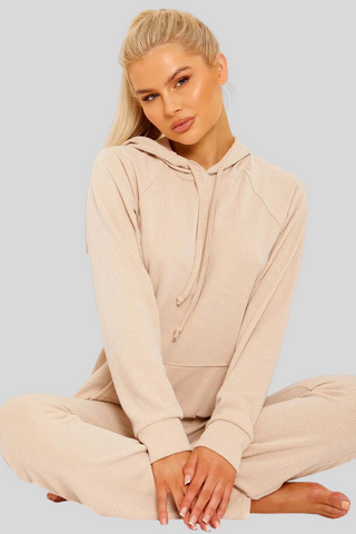 Ribbed Hooded Top & Flared Trouser Co-ord