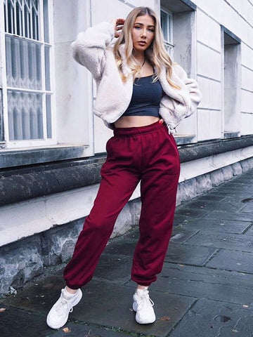 Oversized Fleece Joggers In Wine