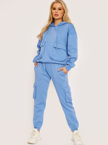 Utility Pocket Hooded Top & Trouser Fleece Co-ord In Blue