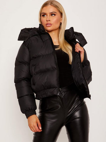 Hooded Padded Puffer Jacket In Black