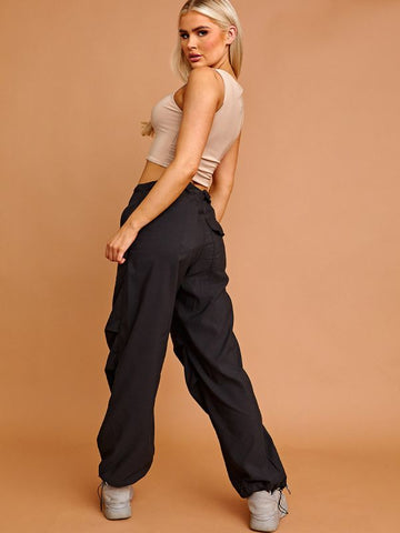 Balloon Cargo Trousers With Toggle Detail In Black