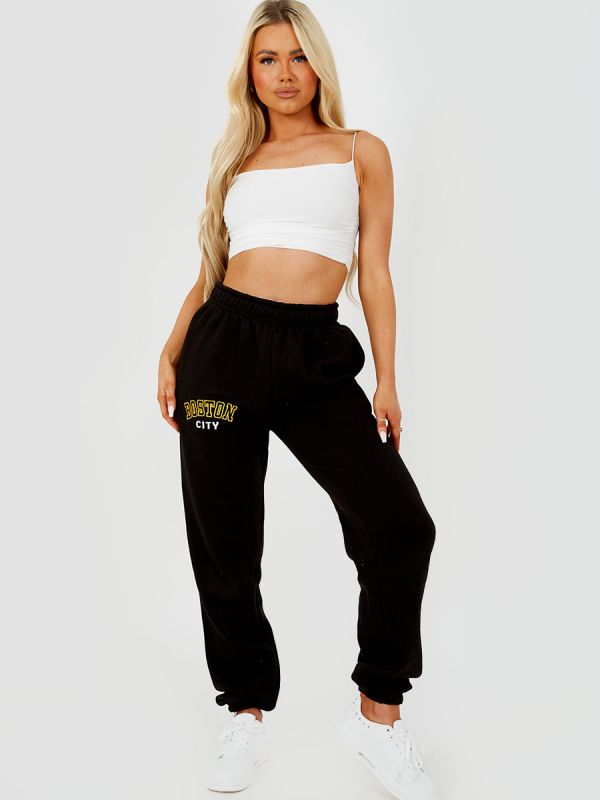 Boston Embroidered Fleece Joggers In Black