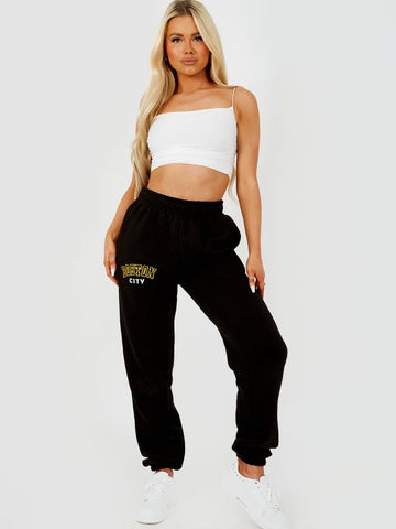 Boston Embroidered Fleece Joggers In Black