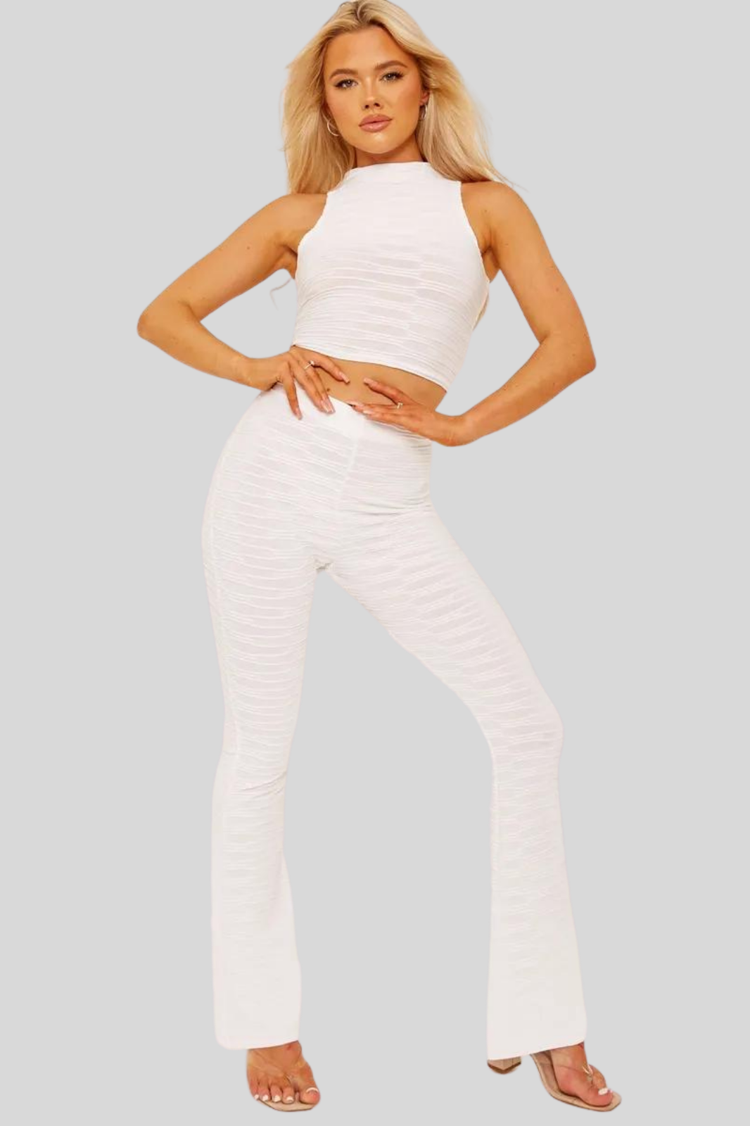 Pleated Jersey Crop Top & Flared Trouser Co-ord