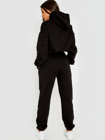 Los Angeles Cropped Hoodie & Jogger Fleece Co-ord In Black