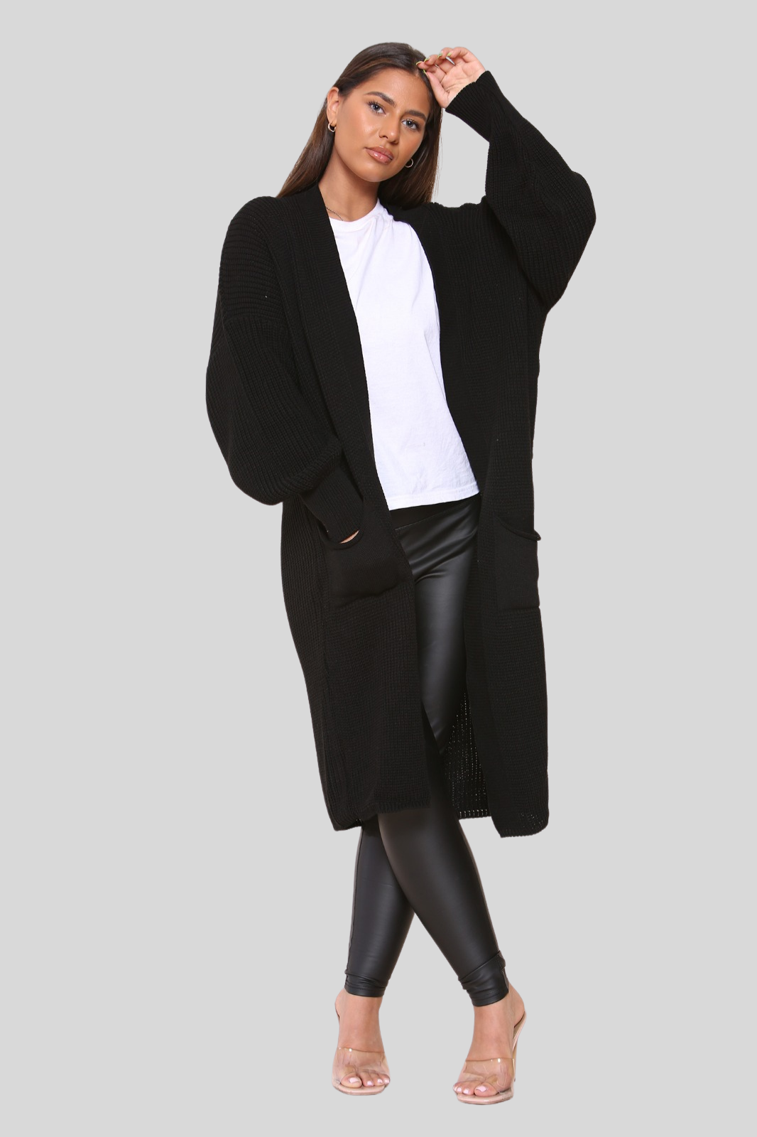 Black Baloon Sleeve Knitted Cardigan