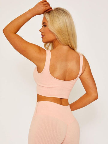 Padded Sports Bra and Legging Ribbed Activewear Set In Pink