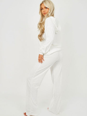 Towelling Hooded Top & Trouser Co-ord In Cream
