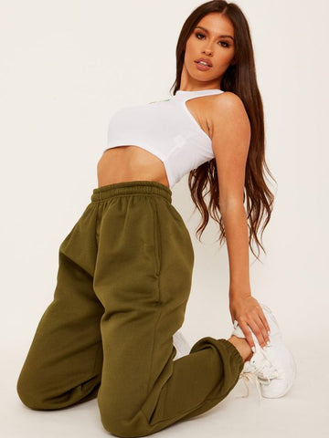 Oversized Fleece Joggers In Khaki