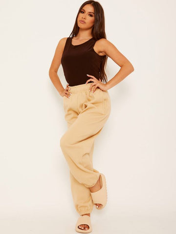 Oversized Fleece Joggers In Beige