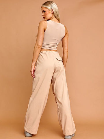 Balloon Cargo Trousers With Toggle Detail In Stone