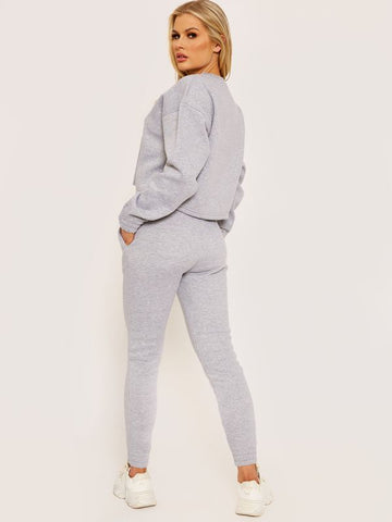 Oversized Drawstring Sweatshirt & Jogger Fleeced Co-ord In Grey