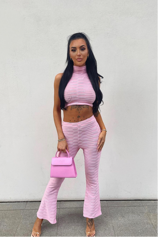 Pleated Jersey Crop Top & Flared Trouser Co-ord