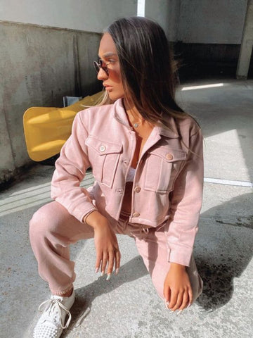 Utility Button Top & Jogger Co-ord In Rose
