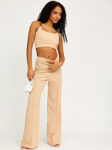 Chain Detail Crop Top & Trouser Co-ord Stone