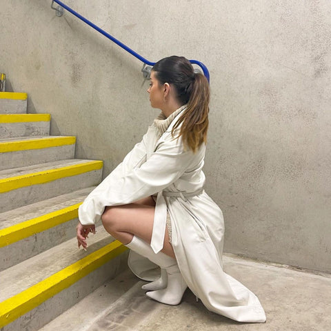 Lara Cream Cable Knit Roll Neck Jumper Dress