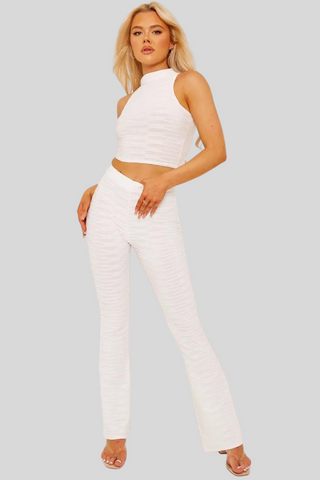 Pleated Jersey Crop Top & Flared Trouser Co-ord