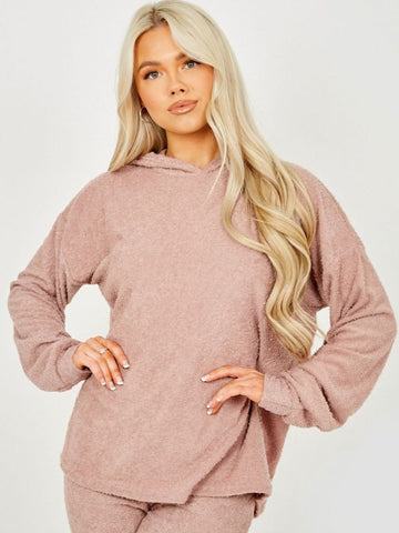 Towelling Hooded Top & Trouser Co-ord In Rose