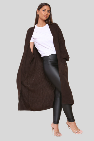 Brown Baloon Sleeve Knitted Cardigan